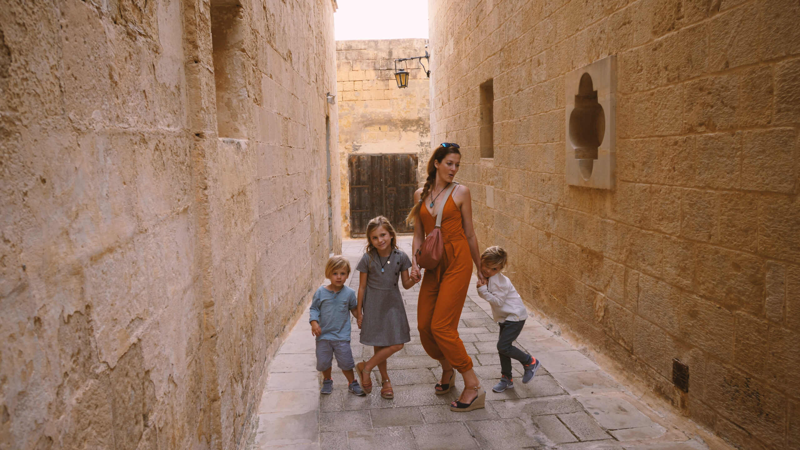 Valletta, Malta, travel family, narrow streets, dance pose